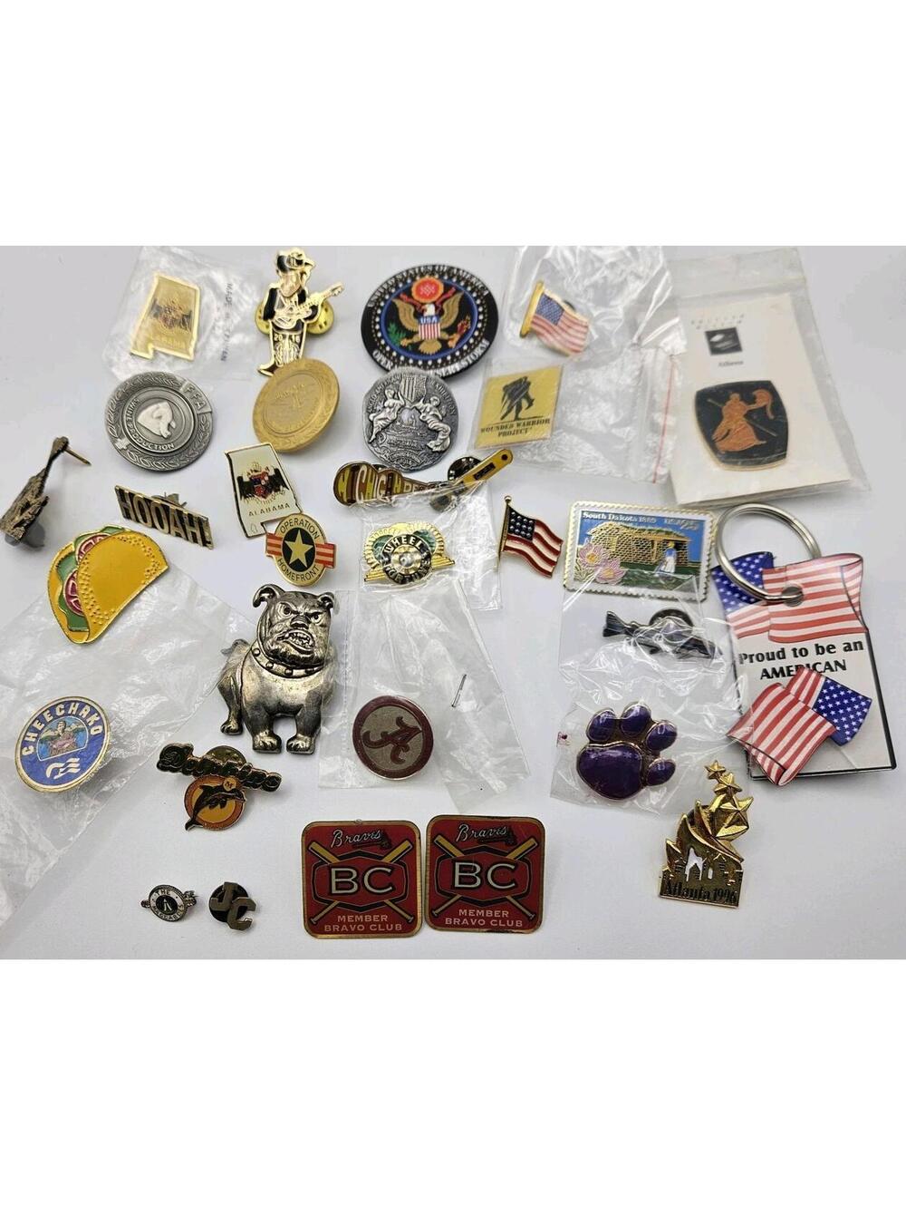 Vintage To Now LOT of Lapel Hat Pins Buttons Pinbacks Sports Travel Patriotic